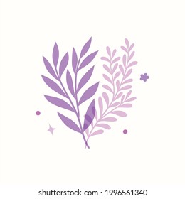 Vector modern floral arrangement background. Cute delicate botanical illustration with leaves and plants.