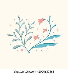 Fondo vectorial moderno de disposición floral. Cuidada y delicada ilustración botánica con hojas y plantas.