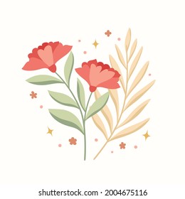 Moderner, blumengeschmückter Vektorhintergrund. Köstliche botanische Illustration mit Blättern und Pflanzen.
