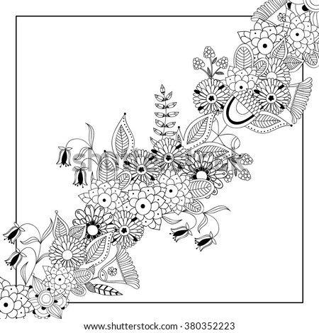 Vector modern floral card in black and white colors