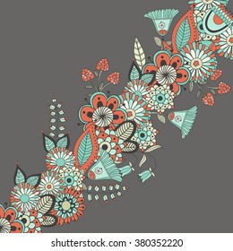 Vector modern floral card in red, green and blue colors 