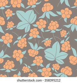 Vector modern floral seamless pattern with northern flora elements. This pattern can be used for wrapping paper, wallpaper, cover, textile design, fabric design.Tundra, nordic design, cloudberry.