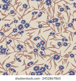 Vector modern flower and branches illustration seamless repeat pattern digital artwork