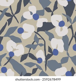 Vector modern flower illustration seamless repeat pattern