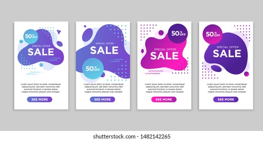 Vector Modern Fluid For Big Sale Banners Design. Discount Banner Promotion Template. Special offer and sale banner discount up to 50% template design with editable text.