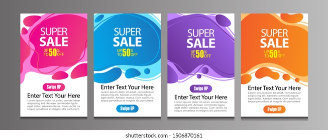 Vector Modern Fluid For Big Sale Banners Design. Discount Banner Promotion Template. Special offer and sale banner discount up to 50% template design with editable text.
