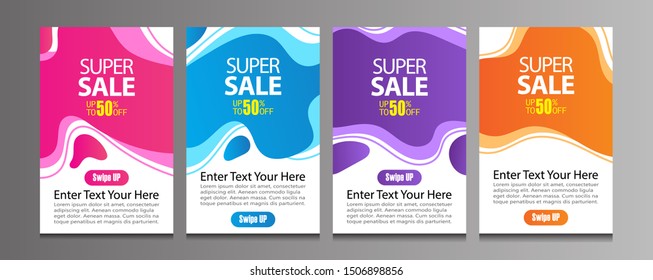 Vector Modern Fluid For Big Sale Banners Design. Discount Banner Promotion Template. Special offer and sale banner discount up to 50% template design with editable text.