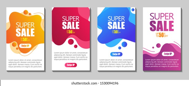 Vector Modern Fluid For Big Sale Banners Design. Discount Banner Promotion Template. Dynamic modern fluid mobile for sale banners. Sale banner template design, Super sale special offer set.