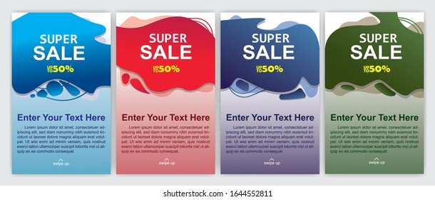 Vector Moderno Fluido Para Banners De Venta Grande Diseño. Plantilla de promoción de banner de descuento. Oferta especial y venta de descuento de banner hasta 50% diseño de plantilla con texto editable.