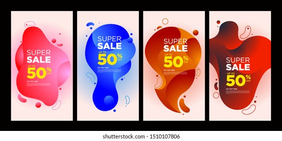 Vector Modern Fluid For Super Big Sale Banners Design. Discount Banner Promotion Template. Special offer and sale banner discount up to 50% template design with editable text.
