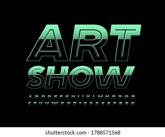Espectáculo de arte de volante moderno vectorial. Fuente creativa verde y negra. Gradiente oscuro metálico letras y números de alfabeto