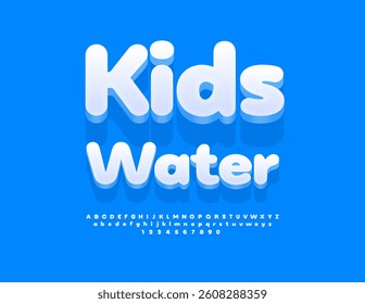 Vector Modern flyer poster Kids Water. Cute White Font. Children Alphabet Letters and Numbers set