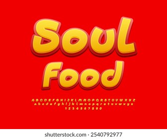 Vector modern flyer Soul Food. Bright Creative Font. Trendy Alphabet Letters and Numbers set.