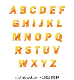 Vector of modern fold font and alphabet, orange color.