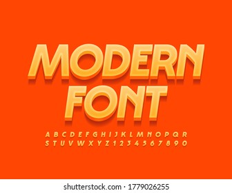 Vector Modern Font. Bright Alphabet for Advertising, Marketing, Banner. Orange 3D Letters and Numbers 