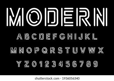 Vector modern font line. Alphabet and numbers.