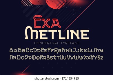 Vector modern font set named Exa Metline with abstract geometric background