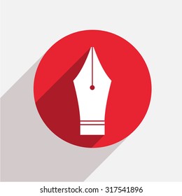 Vector modern Fountain pen red circle icon with shadow