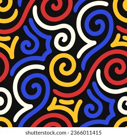 vector moderno cuatro colores gruesas líneas geométricas de espiral sin fisuras sobre negro.