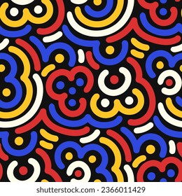 vector modern four colors thick geometric lines seamless pattern on black.
