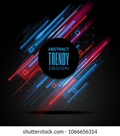 Vector modern frame with geometric neon glowing lines isolated on black background. Art graphics with glitch effect. Design element for business cards, gift cards, invitations, flyers, brochures.