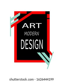 Vector modern frame. Stylish graphics with elements of red and turquoise abstract shapes on a black background with white font. Design for business cards, invitations, gift cards, flyers, brochures.
