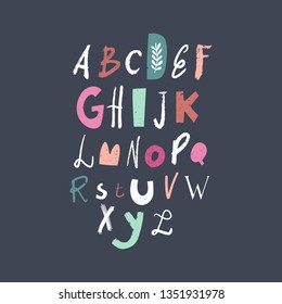 Vector modern funny playful childish font, clip art, cute letters, alphabet ABC