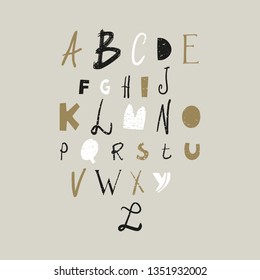 Vector modern funny playful childish font, clip art, cute letters, alphabet ABC