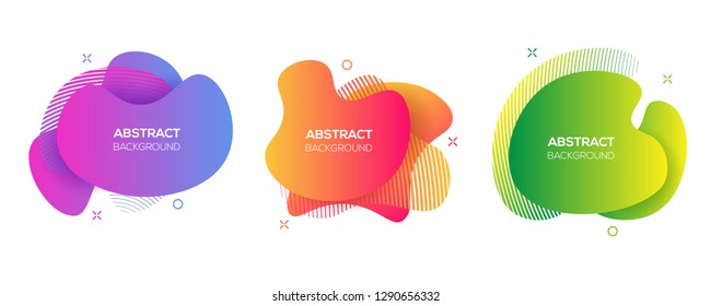 Vector modern futuristic cover elements set. Abstract dynamic geometric shapes, isolated on white. Trendy minimal colorful website and branding design. Cool poster background.