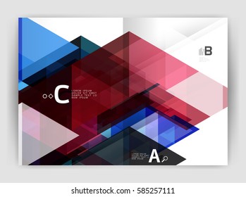 Vector modern geometric annual report cover. Modern business brochure or leaflet A4 cover template. Abstract background with color triangles, annual report print backdrop. Vector design for workflow