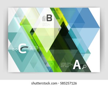 Vector modern geometric annual report cover. Modern business brochure or leaflet A4 cover template. Abstract background with color triangles, annual report print backdrop. Vector design for workflow