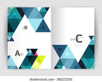 Vektormoderne geometrische Jahresberichte-Abdeckung. Moderne Broschüre oder Broschüre A4 Titelvorlage. Abstrakter Hintergrund mit Farbdreiecken, Jahresbericht-Hintergrund. Vektordesign für den Workflow