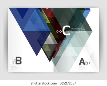 Vetor moderno relatório anual geométrico. Brochura comercial moderna ou modelo de capa do folheto A4. Fundo abstrato com triângulos de cores, fundo de impressão do relatório anual. Design vetorial para fluxo de trabalho