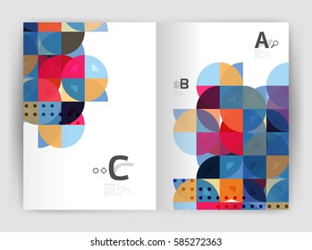 Cobertura del informe geométrico moderno vectorial anual. Folleto comercial moderno o planilla de portada A4. Fondo abstracto con triángulos de color, fondo anual de impresión de informes. Diseño de vectores para flujo de trabajo