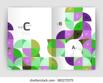 Cobertura del informe geométrico moderno vectorial anual. Folleto comercial moderno o planilla de portada A4. Fondo abstracto con triángulos de color, fondo anual de impresión de informes. Diseño de vectores para flujo de trabajo