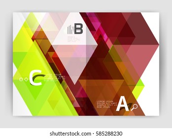 Vector modern geometric annual report cover. Modern business brochure or leaflet A4 cover template. Abstract background with color triangles, annual report print backdrop. Vector design for workflow