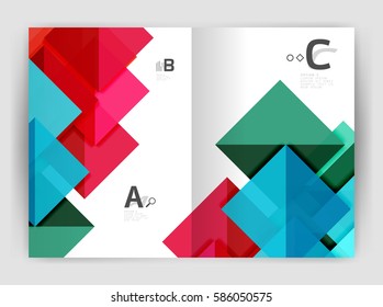 Vector modern geometric annual report cover. Modern business brochure or leaflet A4 cover template. Abstract background with color triangles, annual report print backdrop. Vector design for workflow