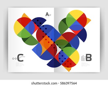 Vector modern geometric annual report cover. Modern business brochure or leaflet A4 cover template. Abstract background with color triangles, annual report print backdrop. 