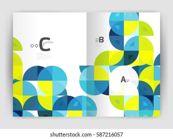 Vektormoderne geometrische Jahresberichte-Abdeckung. Moderne Broschüre oder Broschüre A4 Titelvorlage. Abstrakter Hintergrund mit Farbdreiecken, Jahresbericht-Hintergrund. Vektordesign für den Workflow