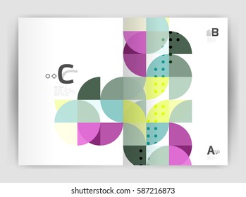Cobertura del informe geométrico moderno vectorial anual. Folleto comercial moderno o planilla de portada A4. Fondo abstracto con triángulos de color, fondo anual de impresión de informes. Diseño de vectores para flujo de trabajo