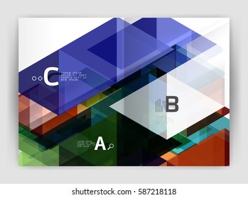 Vector modern geometric annual report cover. Modern business brochure or leaflet A4 cover template. Abstract background with color triangles, annual report print backdrop. Vector design for workflow