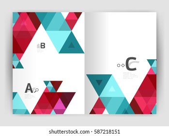 Vector modern geometric annual report cover. Modern business brochure or leaflet A4 cover template. Abstract background with color triangles, annual report print backdrop. Vector design for workflow
