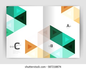 Vector modern geometric annual report cover. Modern business brochure or leaflet A4 cover template. Abstract background with color triangles, annual report print backdrop. Vector design for workflow