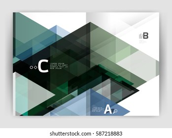 Vector modern geometric annual report cover. Modern business brochure or leaflet A4 cover template. Abstract background with color triangles, annual report print backdrop. Vector design for workflow