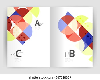 Cobertura del informe geométrico moderno vectorial anual. Folleto comercial moderno o planilla de portada A4. Fondo abstracto con triángulos de color, fondo anual de impresión de informes. Diseño de vectores para flujo de trabajo