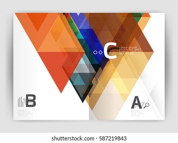 Vector modern geometric annual report cover. Modern business brochure or leaflet A4 cover template. Abstract background with color triangles, annual report print backdrop. Vector design for workflow