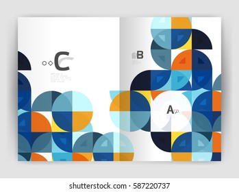 Cobertura del informe geométrico moderno vectorial anual. Folleto comercial moderno o planilla de portada A4. Fondo abstracto con triángulos de color, fondo anual de impresión de informes. Diseño de vectores para flujo de trabajo