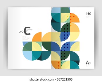 Cobertura del informe geométrico moderno vectorial anual. Folleto comercial moderno o planilla de portada A4. Fondo abstracto con triángulos de color, fondo anual de impresión de informes. Diseño de vectores para flujo de trabajo