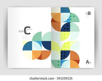 Cobertura del informe geométrico moderno vectorial anual. Folleto comercial moderno o planilla de portada A4. Fondo abstracto con triángulos de color, fondo anual de impresión de informes. Diseño de vectores para flujo de trabajo