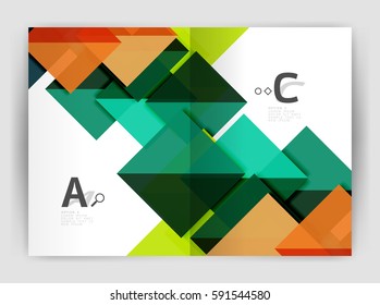 Vector modern geometric annual report cover. Modern business brochure or leaflet A4 cover template. Abstract background with color triangles, annual report print backdrop. Vector design for workflow